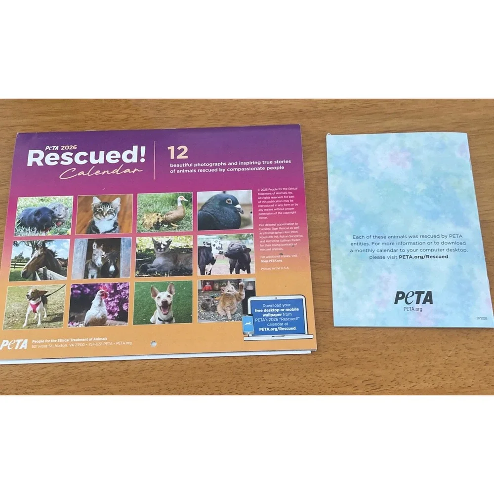 PeTA 2026 Calendar 12 Months Rescued! And 2026 Monthly Planner PETA Lot NEW